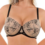 SHAPELLX Lace Bras for Women Unlined, Minimizer Push Up Bra with Underwire for Heavy Breast, Up to H Cup (Beige 40C)
