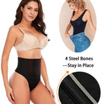 Werena Tummy Control Thong Shapewear for Women Seamless Shaping Novelty Thong Panties Body Shaper Underwear(01# Black-mid Waisted(has Boning),Small)