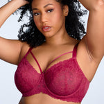 HSIA Minimizer Bras for Women Full Coverage, Unlined Lace Sexy Plus Size Underwire Bra for Large Breasts Rose Red