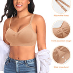 Seamless Jelly T Shirt Bras for Women No Underwire Comfort Wireless Padded Bralettes Soft Support Bras(#01 Latte(Padded)-Spaghetti Strap,X-Small)