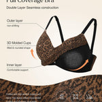 Popilush Wireless Bras for Women - Seamless Comfortable Bra Full Coverage Deep V Leopard Print Everyday Bras