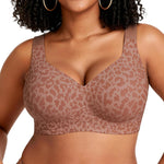 OEAK Womens Wireless Bras Supportive Seamless Full Coverage Bra Push Up Comfortable Bra No Underwire Everyday Tshirt Bras Brown Leopard L