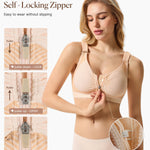 BRABIC Zipper Front Closure Bra - Compression Post Surgery Bras for Women Mastectomy Full Coverage with Wide Straps (Beige,Large)