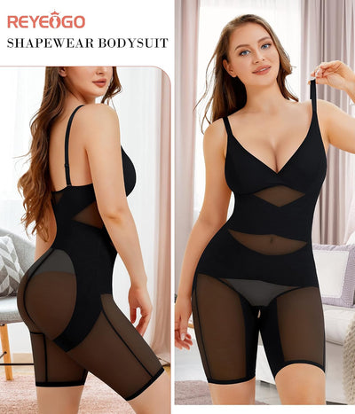 REYEOGO Bodysuit Shapewear for Women Tummy Control Butt Lifter Full Body Shaper Thigh Slimmer Faja V-Neck Jumpsuit Body Suit