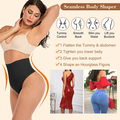 2 Pack Thong Shapewear Waist Cincher Girdle Tummy Control Panties Body Shaper Underwear for Women Seamless Panty