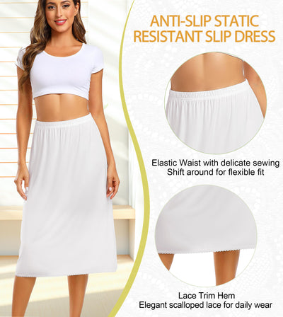 Vlazom Half Slips for Women Under Dress Long Half Slip Under Skirt with Lace Trim White Size Medium