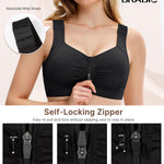 BRABIC Zip Front Closure Wireless Bras for Women Post Surgery Compression Mastectomy Surgical Back Smoothing Bra (Black, Medium)