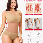 Nebility Women Waist Trainer Bodysuit Slim Full Body Shapewear Seamless Round Neck Jumpsuits Tummy Control Tops (XS/S, Beige)