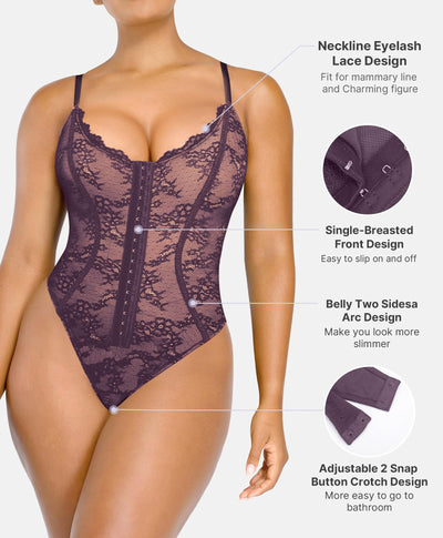 SHAPELLX Lace Bodysuit for Women Tummy Control Shapewear Body Suits One Piece Body Shaper Thongs L