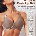 Werena Womens Deep V Bras Jelly Wireless Push Up Everyday Seamless Bra No Underwire Supportive Lifting Tshirt Bralette (Coffee,XL)