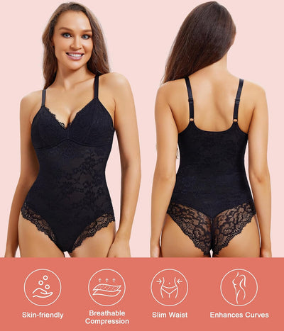 REYEOGO Lace Shapewear Bodysuit for Women Tummy Control Body Shaper V Neck Fajas Tank Tops Slimming Camisole Corset
