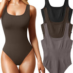 OQQ Women's 3 Piece Bodysuits Sexy Ribbed Sleeveless Square Neck Tank Tops Leotard 2025 Trendy Outfits