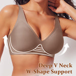 Werena Womens Deep V Bras Jelly Wireless Push Up Everyday Seamless Bra No Underwire Supportive Lifting Tshirt Bralette (Coffee,XL)