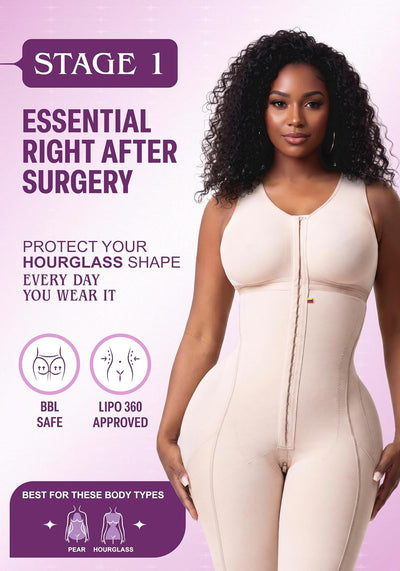 Snatched Body - Women's Stage 1 Faja Colombianas with Bra Shapewear BBL Post Surgery Compression Garment Butt Lifting