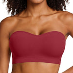 OEAK Supportive Strapless Bras for Women Push Up Wireless Bandeau Bra Non Slip Seamless Bras Comfortable Padded Bralette Red M