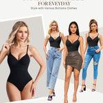 BRABIC Shapewear Bodysuits for Women Tummy Control Shapewear Seamless Backless V-Neck Tops with Built-in Bra (Black, Large)