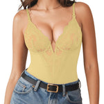 Popilush Shapewear Bodysuits for Women Tummy Control Lace Bodysuit V Neck Sleeveless Corset Tops Body Suit