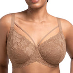 HSIA Minimizer Bras for Women Full Coverage, Unlined Lace Sexy Plus Size Underwire Bra for Large Breasts Dark Beige