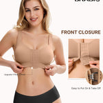 BRABIC Front Closure Post Surgery Compression Bras for Women Mastectomy Bra with Adjustable Straps Wirefree Dark Beige