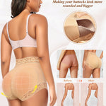 DERCA Padded Underwear for Women Butt Lifting Panties Buttocks Pads Booty Enhancer Lace Shapewear Briefs (Beige,X-Large)