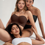 OEAK Supportive Strapless Bras for Women Push Up Wireless Bandeau Bra Non Slip Seamless Bras Comfortable Padded Bralette Chocolate XXL