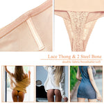 Werena Tummy Control Thong Shapewear for Women Mid High Waisted Body Shaper Underwear Lace Shaping Thong Girdle Panties(#A2 High Rise Beige,Small)