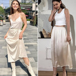 Avidlove Slip for Women Long Satin Half Slip Lace Long Underskirt Light Khaki New X-Large