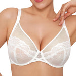 Popilush Bras for Women Lace Minimizer Underwire Bra, Unlined Full Coverage with Comfortable Lift for Large Bust