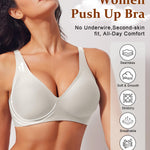 Werena Womens Deep V Bras Jelly Wireless Push Up Everyday Seamless Bra No Underwire Supportive Lifting Tshirt Bralette (White,XL)