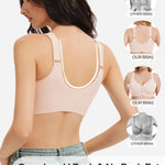 Gailife V Neck Front Closure Bras for Women Wireless Full Coverage Mastectomy Bralettes Comfortable Seamless Everyday Bra, Skin, XL
