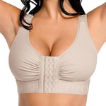 FeelinGirl Post Surgery Front Closure Wireless Bra Compression Shapewear Top with Wide Straps for Breast Augmentation Recovery Gray XXL