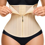 Nebility Waist Trainer for Women Zipper Corset Shapewear Tummy Control Mesh Waist Cincher Faja Body Shaper(Small, Beige)
