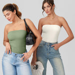 OQQ Womens Tube Bodysuits Strapless Basic Sleeveless Ruched Stretch Classic-Fit Tops Sexy Bodysuits Pea green