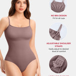 Nebility Shapewear Bodysuit for Women Tummy Control Shapewear Faja Body Shaper Waist Trainer Square Neck Body Suit(Purple Brown,Medium)