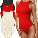 OQQ Women's 3 Piece Bodysuits Sexy Ribbed One Piece Sleeveless Halter Neck Tops Leotard Summer Trendy
