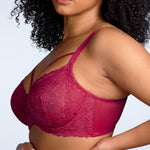 HSIA Minimizer Bras for Women Full Coverage, Unlined Lace Sexy Plus Size Underwire Bra for Large Breasts Rose Red