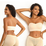 PRETTYWELL Strapless Bra for Women Comfort Non-Slip Seamless Padded Bandeau Bras Wireless Tube Top Bra with Multi-Way Straps Beige