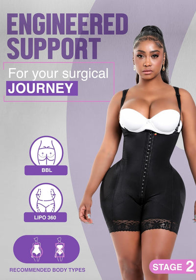 Snatched Body Post Surgery Tummy Control Shapewear Bodysuit | Stage 2 Faja Short Leg | Fajas Colombianas for Post-Op BBL