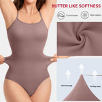Nebility Shapewear Bodysuit for Women Tummy Control Shapewear Faja Body Shaper Waist Trainer Square Neck Body Suit(Purple Brown,Medium)