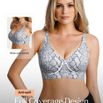 Popilush Wireless Bras for Women Comfortable Bra Seamless Bralette Full Coverage Deep V Snake Print Bra with Wide Straps