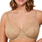 HSIA Minimizer Bras for Women Full Coverage, Unlined Lace Sexy Plus Size Underwire Bra for Large Breasts Beige