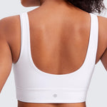 CRZ YOGA Butterluxe Womens U Back Sports Bra - Scoop Neck Padded Low Impact Yoga Clothes Workout Crop Top with Built in Pads White Medium
