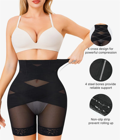 Nebility Shapewear Tummy Control Body Shaper High Waisted Butt Lifting Panties Shapewear Shorts Thigh Slimmer Black
