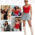 Nebility Bodysuits for Women Lace Bodysuit Thong Shapewear Tummy Control Sleeveless Going Out Cami Tank Tops Body Suit (Red, Small)