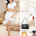 Wikoan 2 Pcs Women Half Slip for Under Dresses Lace Trim Short Under Slips Dress with Side Slit for Underskirt,White & Black,L