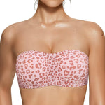 Vertvie Womens Strapless Bra Jelly Push Up Seamless Bandeau Bra Wireless Non Slip Silicone Tube Top Bras Padded Bralette(Leopard Pink,Small)