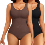 Nebility 2 Piece Shapewear Bodysuit for Women Tummy Control Slim Fit Sleeveless Round Neck Body Suit(Black/Brown 2pk,Medium-Large)