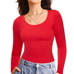 Nebility Tummy Control Shaperwear for Women Long Sleeve T Shirts Compression Tank Tops Scoop Neck Seamless Body Shaper(Red,Small)