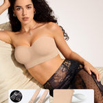 Vertvie Strapless Bras for Women Non-Slip Push Up Wireless Bandeau Bra Seamless Comfort Padded Tube Top Supportive Bralette(Nude,Large,Plain Jersey)