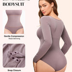 CYDREAM Long Sleeve Bodysuits for Women - Square Neck Shapewear Bodysuit Tops Going Out Body Suits Shirt Leotard (Purple Brown, Medium)